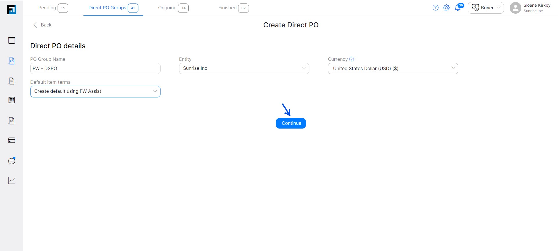 Create Direct Purchase Order